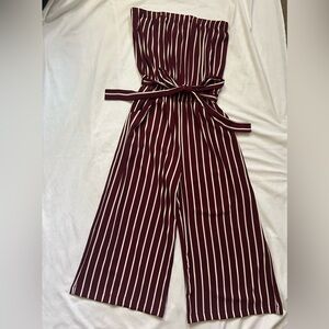 Ambiance Burgundy and White Striped Jumpsuit
